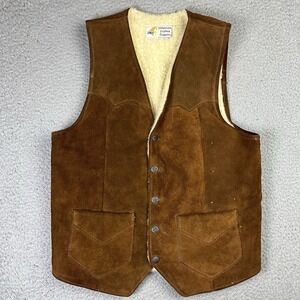 Vintage SIMCO Shearling Leather Vest Brown Western Cowboy Size 36